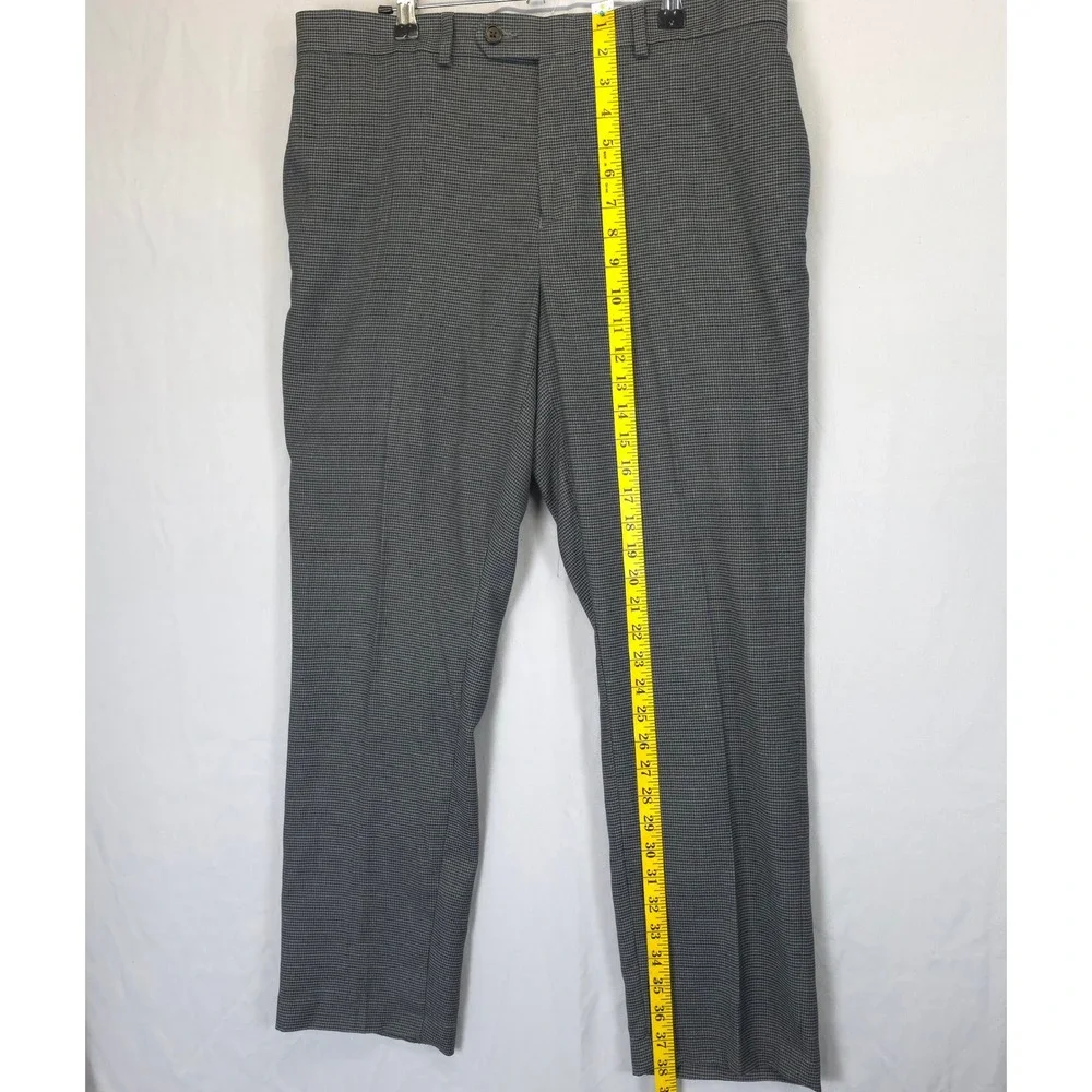 Ralph Lauren Men 34x28 Grey Houndstooth Dress Pants Flat Front Straight Leg‎